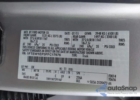 2015 Ford F-150 Lariat/Xl/Xlt from USA, damaged, VIN 1FTEW1EP3FFC17676